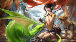 girl-headphones-dragons-painting-fantasy-laughter-concept-desktop-wallpaper